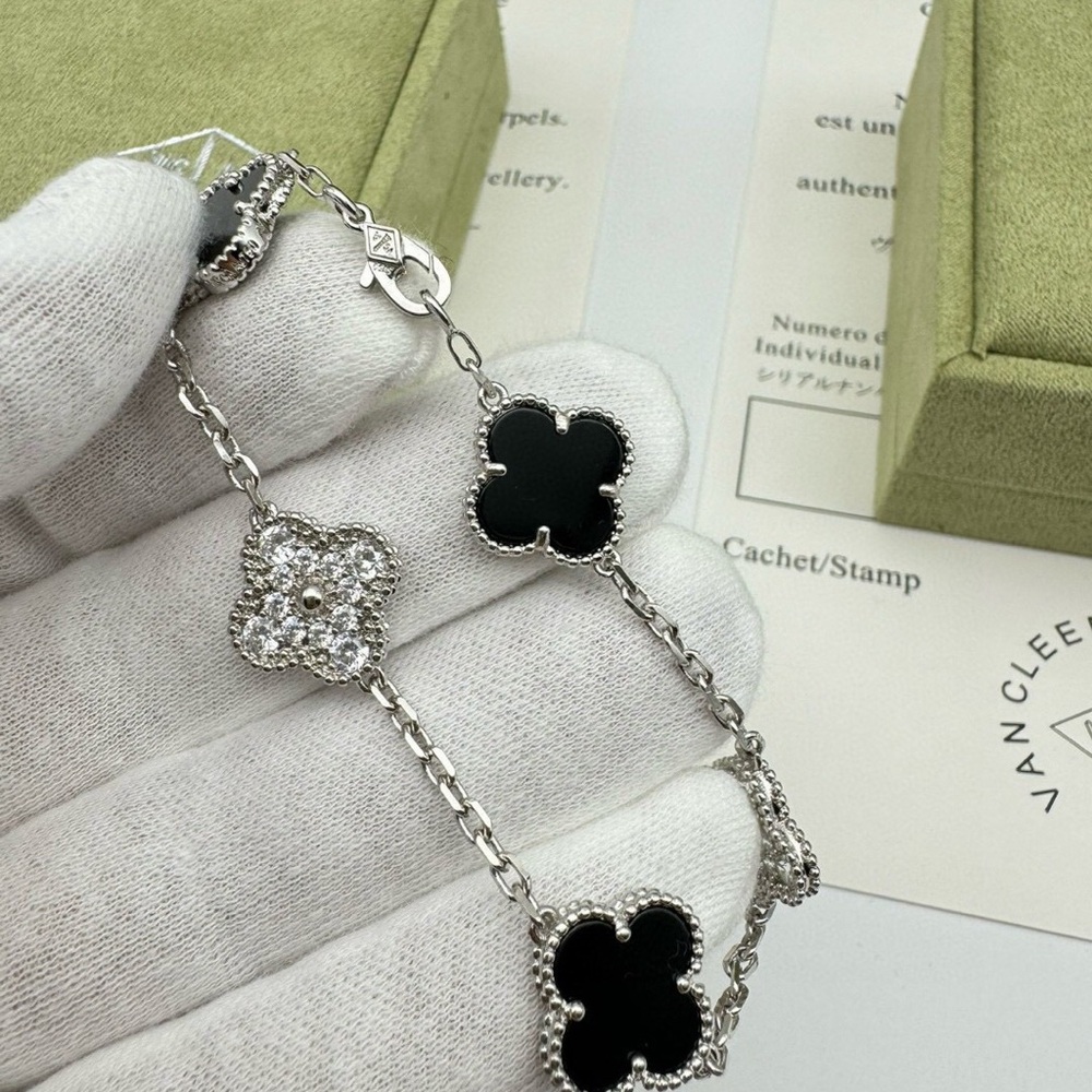 Van Cleef & Arpels Style Clover Diamond Black Onyx Bracelet | IN STOCK - Picture 2 of 7
